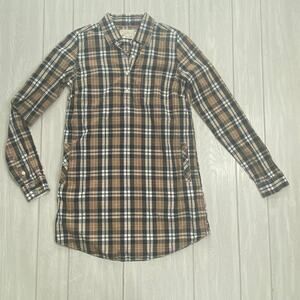 Trovata Anthropologie Marin Brown Plaid Cotton Shirt Dress Size Small